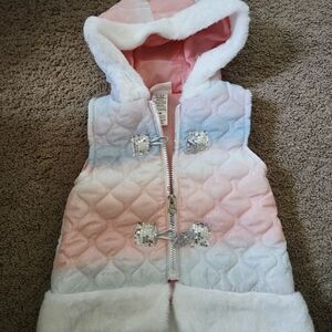 Pastel Hooded Vest with Faux Fur Trim